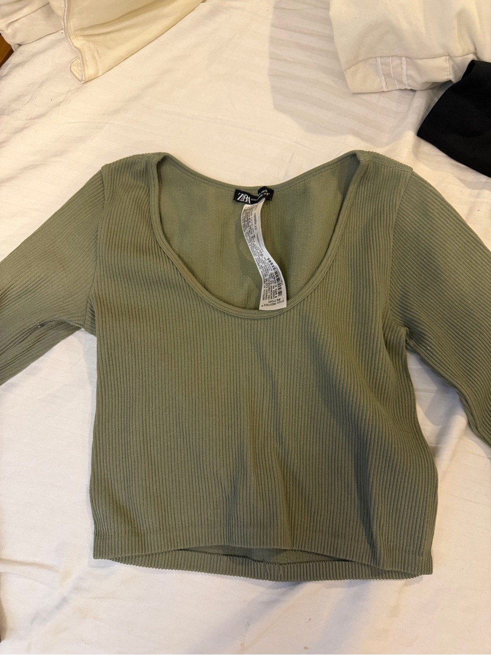 Zara Olive Ribbed Scoop Crop Top